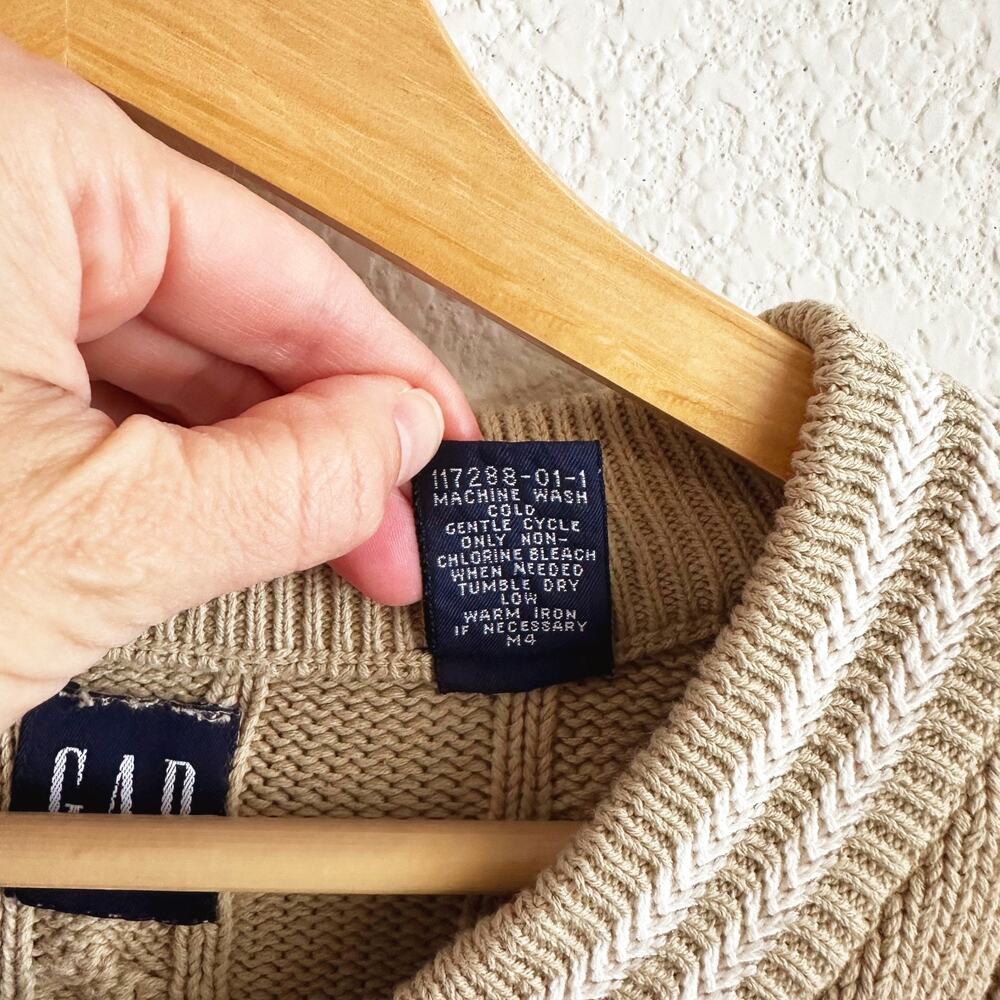 VTG Gap Cable Knit Sweater Large Modern Preppy Old Money Y2K Heavy Fisherman - Picture 5 of 7